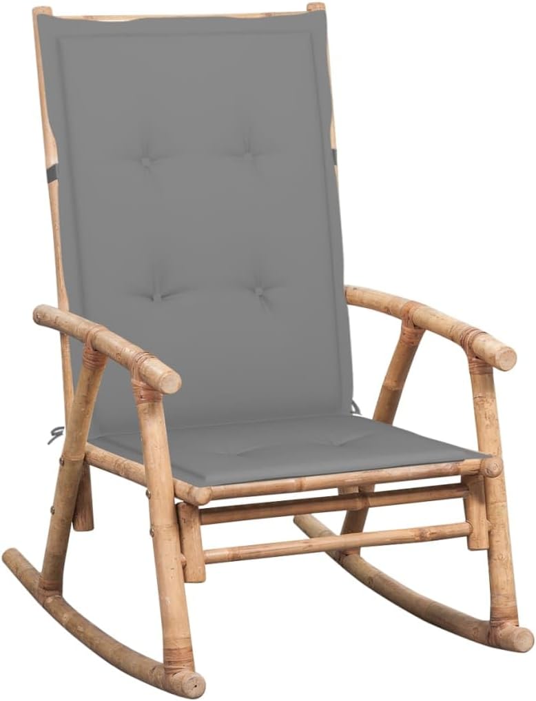 ULUYYUC Chaise a Bascule Bambou Coussin Jardin Exterieur Interieur Repose Pieds 66x86x105cm-Roluxyhome