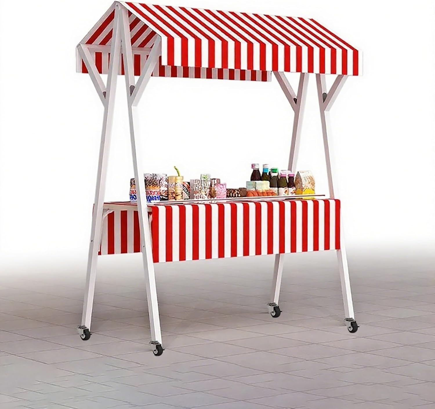Chariot de collation portable pliable 150 cm dessert et snack stand evenement marche festival plage traiteur-Roluxyhome