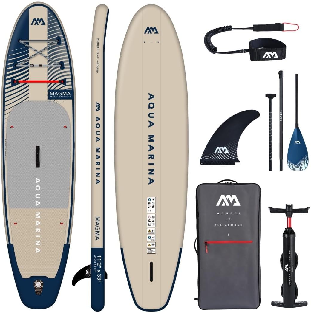Aqua Marina magma paddle gonflable 340x84 cm sup PVC kit complet sac pompe pagaie usage tous niveaux sport nautique adulte blanc - paddle sup stable touring loisirs - usage navigation et sport-Roluxyhome