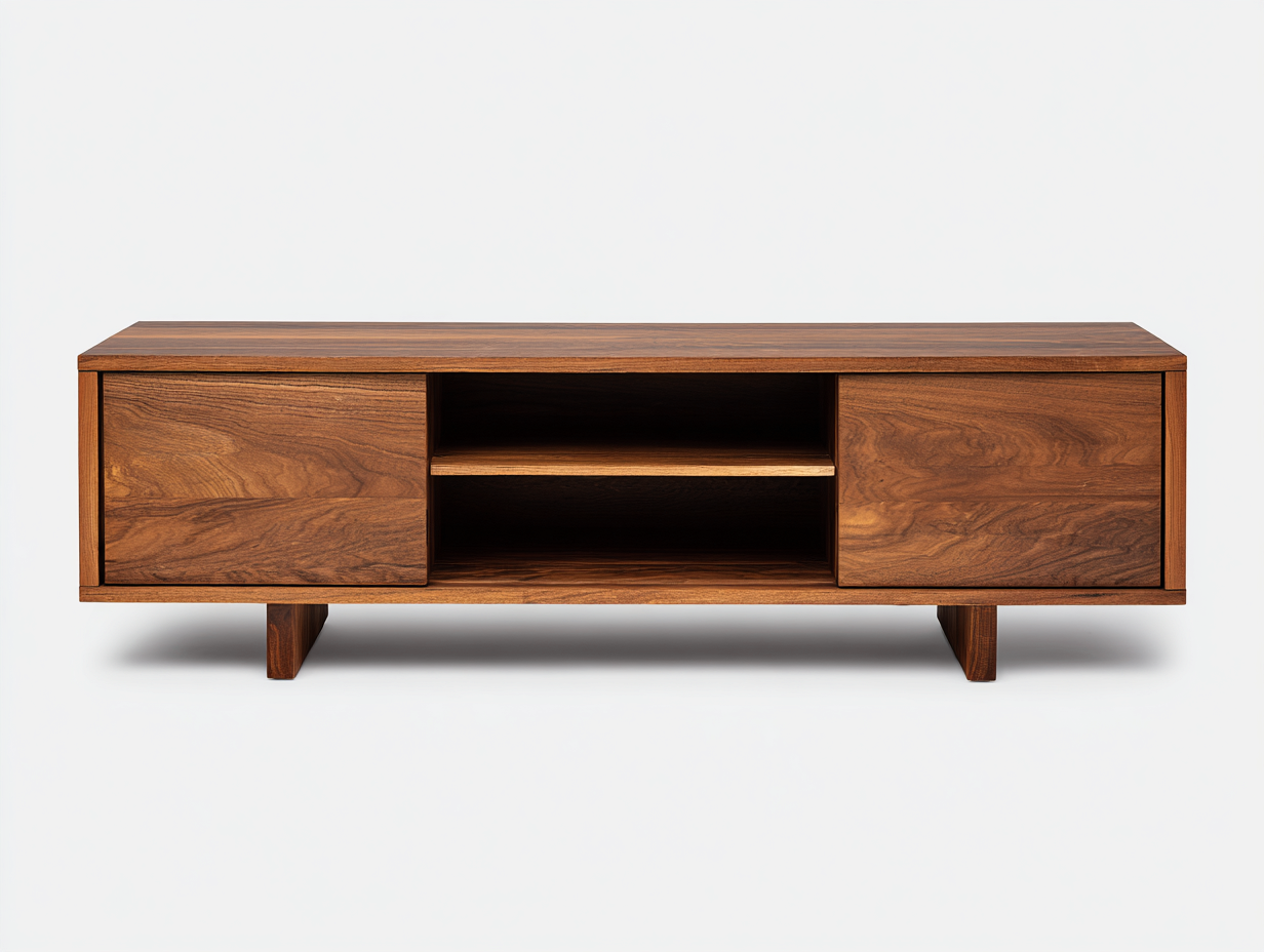 Meuble TV-Meuble TV-2 portes et 1 niche-bois-160x40x50 cm-marron-style moderne-Roluxyhome
