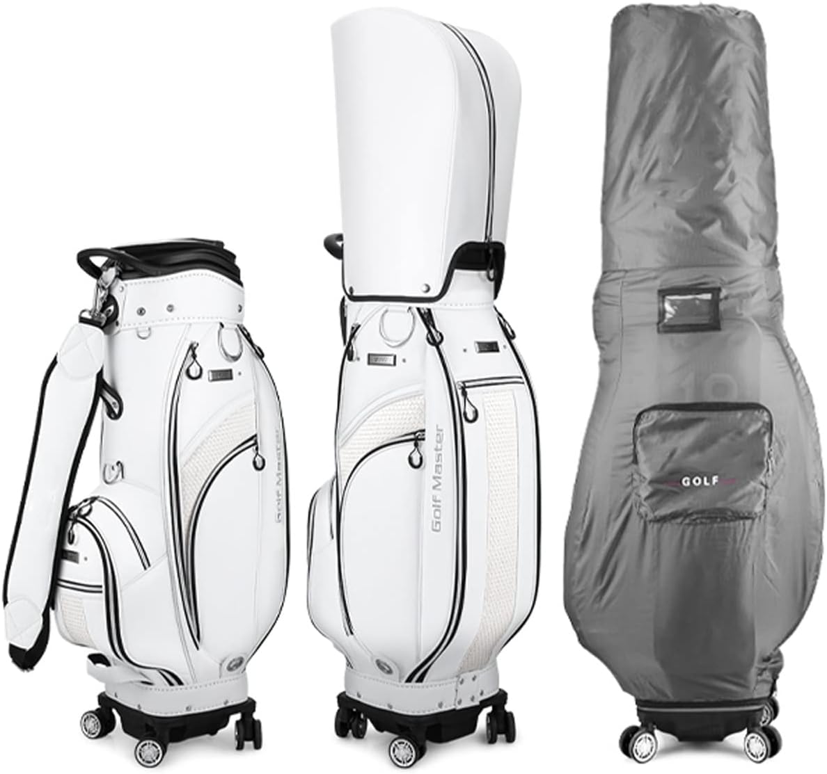 Sac de golf professionnel chariot 4 roues ABS blanc support portable hommes femmes usage parcours extérieur - sac de golf roulant 4 roues stabilité transport - usage golf compétition et entraînement-Roluxyhome