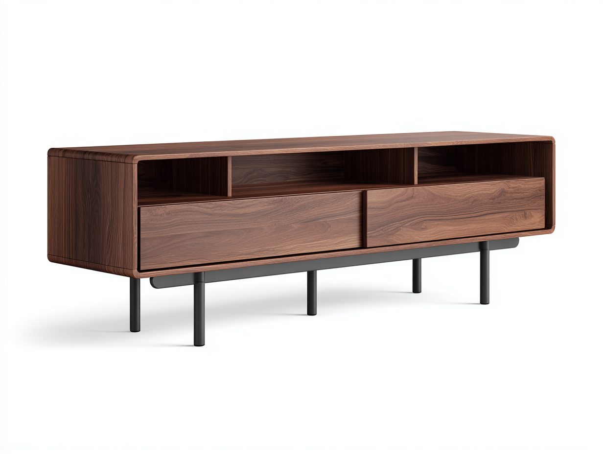 Meuble TV-Meuble TV-2 tiroirs et 3 niches-bois et métal-160x40x55 cm-marron et noir-style moderne-Roluxyhome