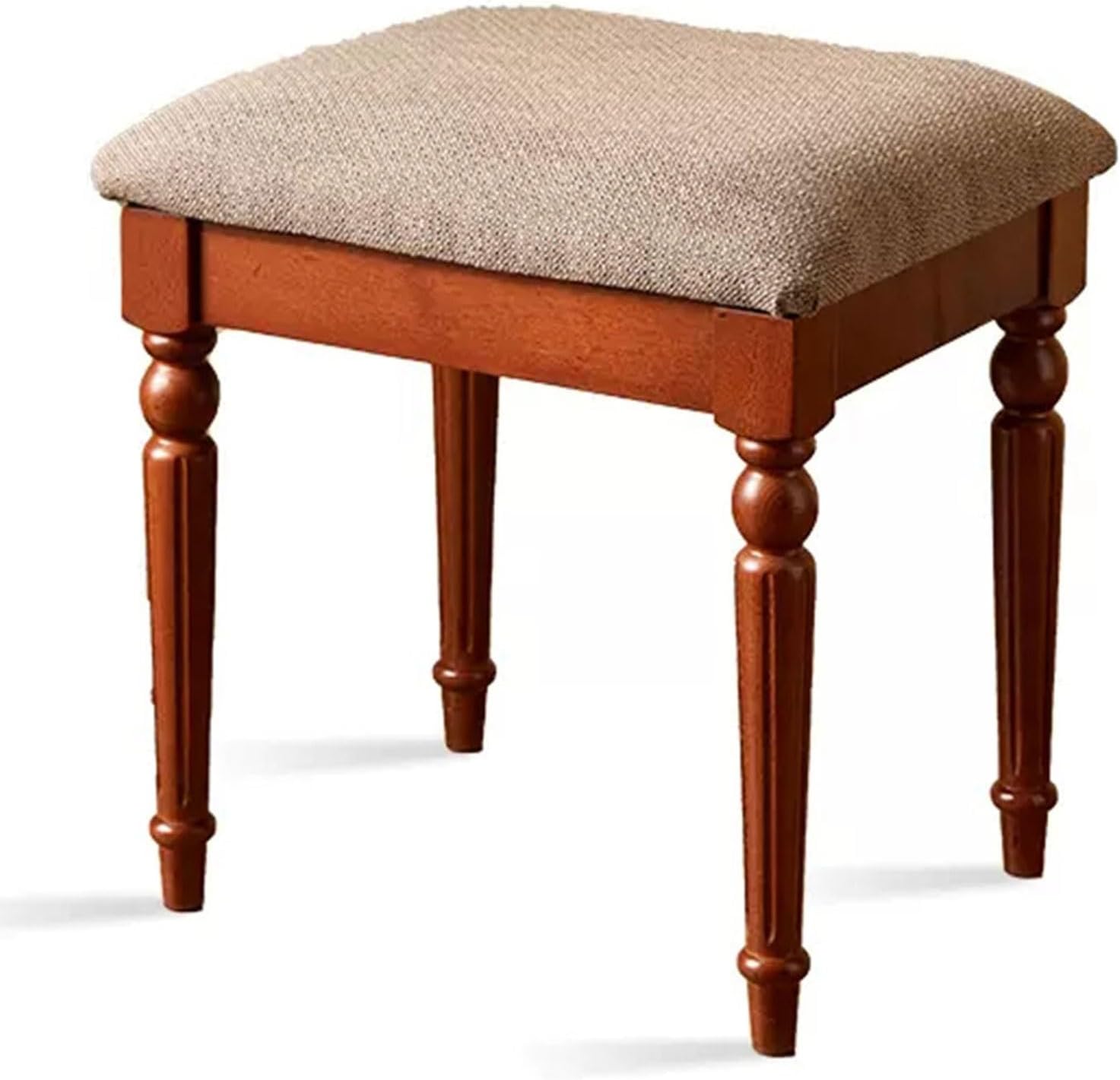 Tabouret coiffeuse rétro sans dossier - pieds marron bois massif siège rembourré - charge 109 kg - maquillage toilettage chambre femme-Roluxyhome
