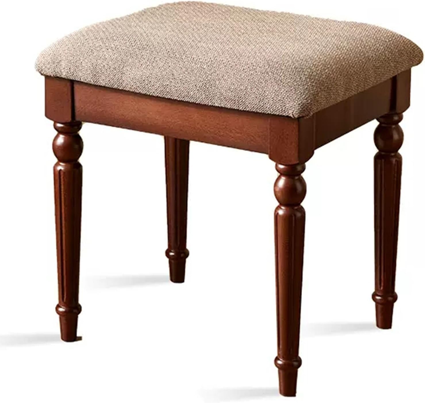 Tabouret coiffeuse rétro finition noyer - sans dossier pieds bois massif - siège rembourré capacité 109 kg - maquillage chambre femme-Roluxyhome