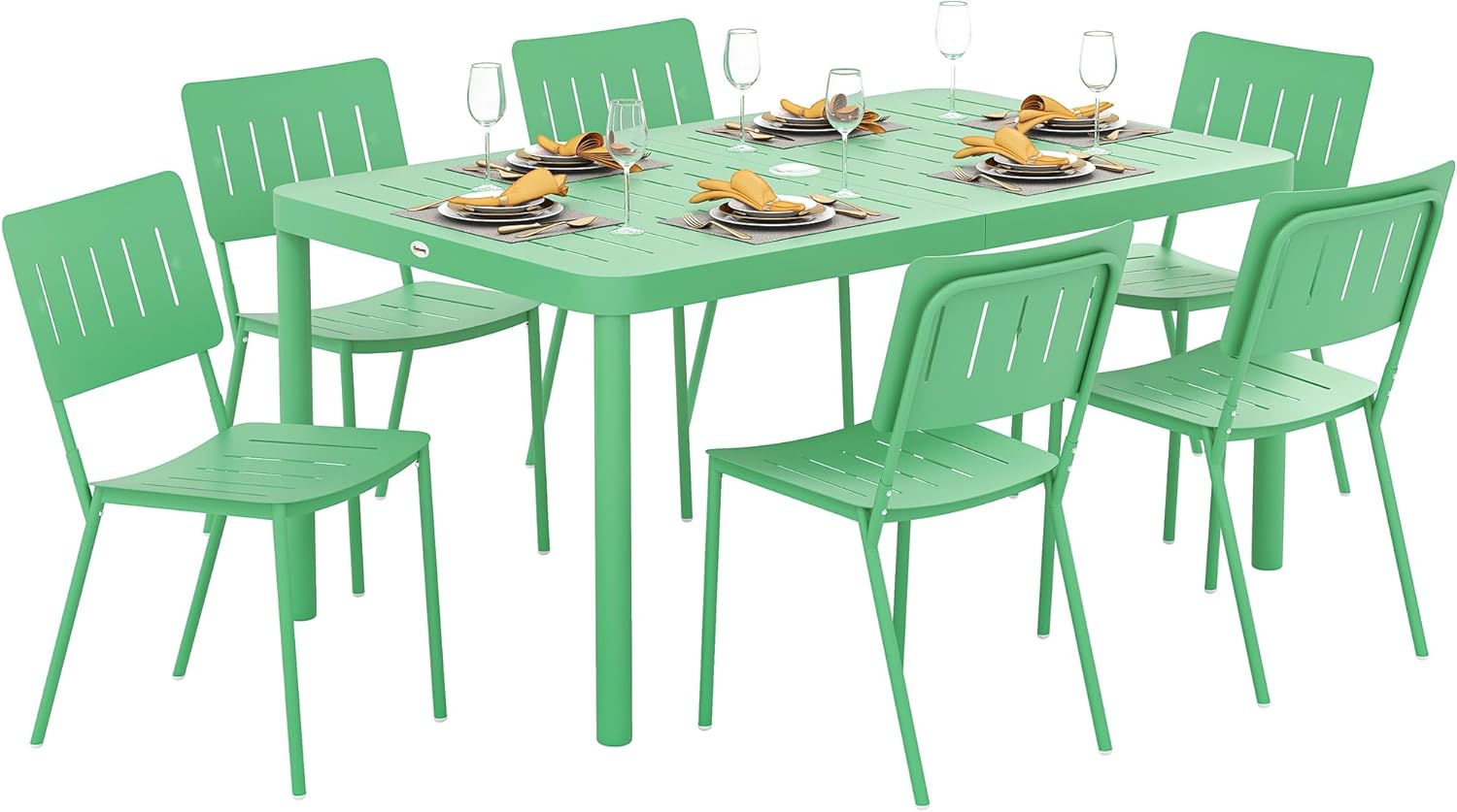 Outsunny salon de jardin exterieur 7 pieces table 6 chaises plateau a lattes 150 cm acier anti rouille jardin terrasse patio vert-Roluxyhome