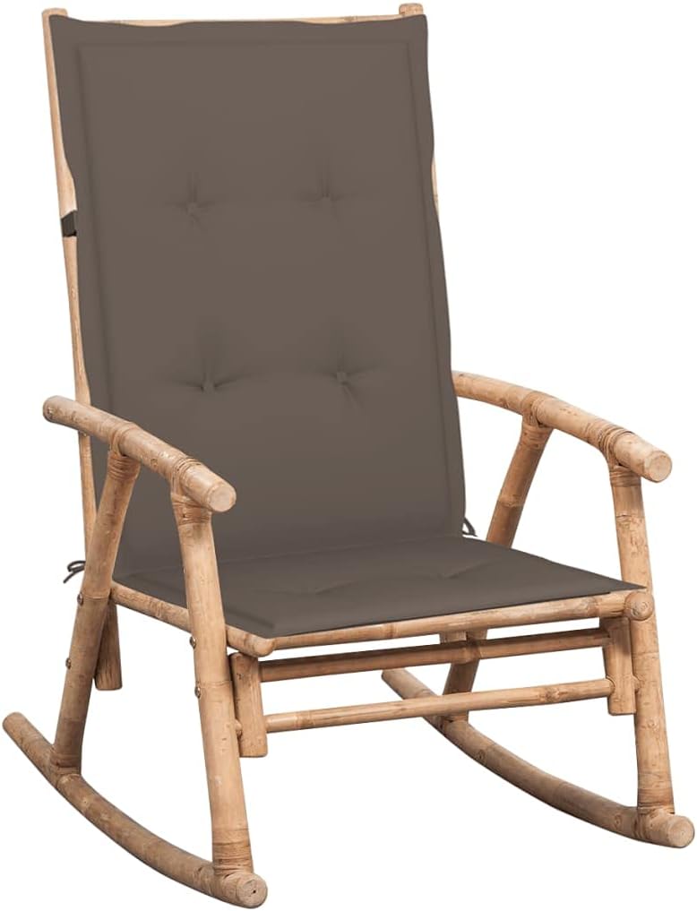 Makastle fauteuil à bascule bambou intérieur extérieur rocking chair balcon jardin terrasse coussin design moderne usage détente brun 66x86x105 cm - fauteuil à bascule bambou moderne - usage intérieur extérieur relaxation-Roluxyhome