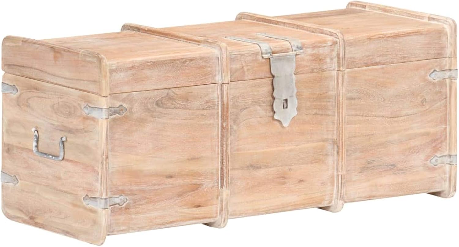 ShCuShan coffre rangement acacia solide - 90 x 40 x 40 cm - verrouillable avec loquet et 1 compartiment - boîte stockage jardin moderne-Roluxyhome