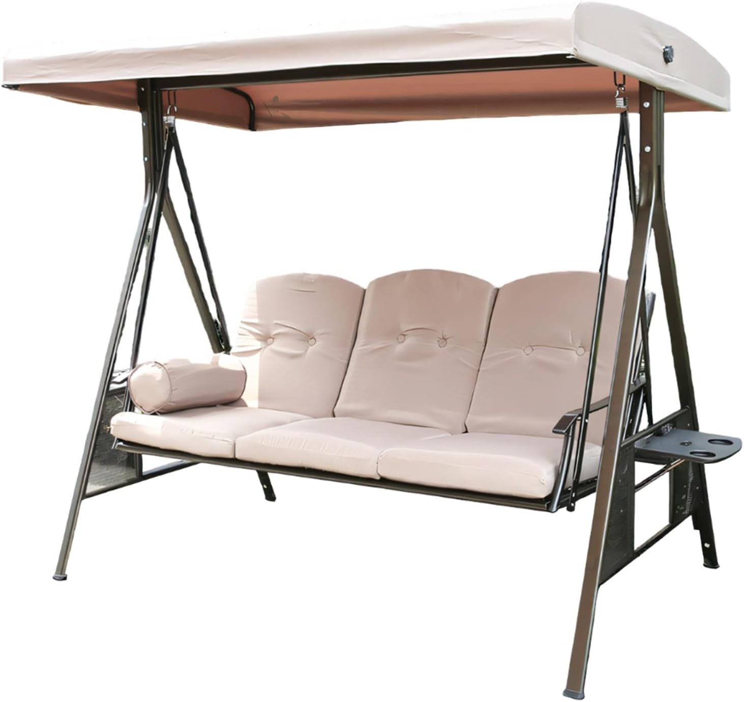 Balancelle jardin 3 personnes structure métal robuste 400 kg coussins épais amovibles plateau pliable extérieur balcon terrasse - Balancelle Haute Capacité-Roluxyhome