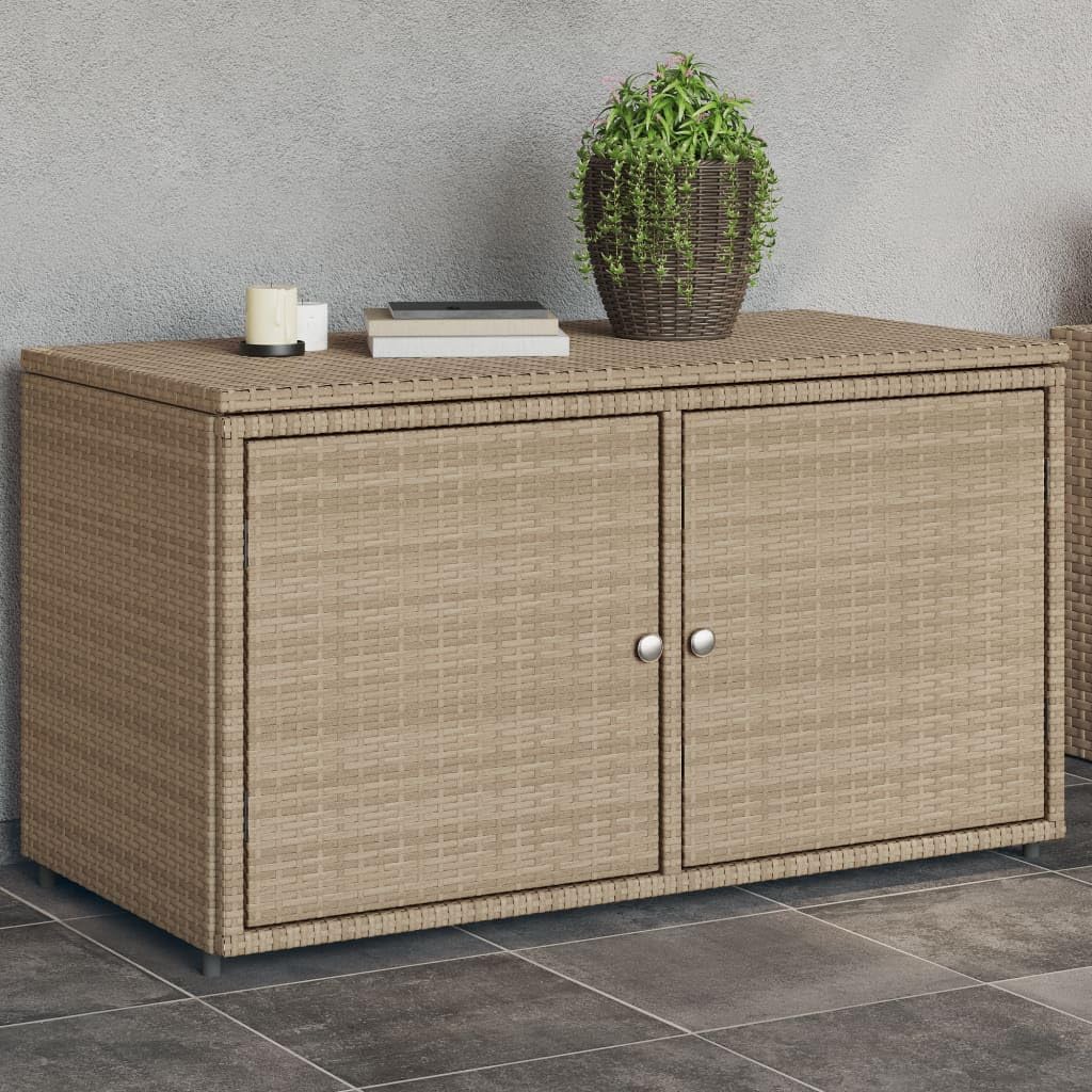 prissent coffre jardin beige - 110 x 55 x 60,5 cm rotin PE et acier - aimants boutons acier inoxydable - rangement balcon terrasse rustique moderne-Roluxyhome