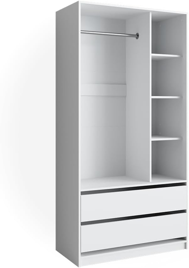 Vicco Elmo armoire enfants blanche - 100 x 50 x 200 cm bois d’ingénierie - 2 tiroirs étagère réglable - vêtements chambre enfant style moderne-Roluxyhome