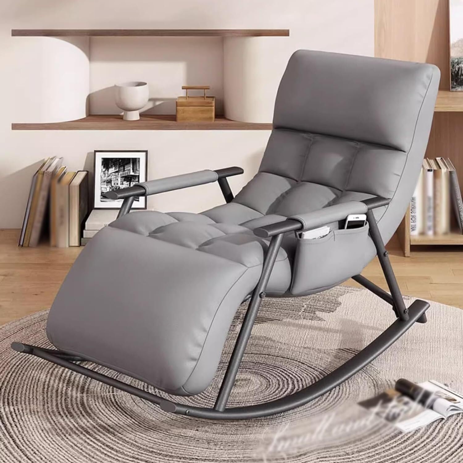 LBLFEBD Ensemble Chaise a Bascule Repose Pieds Salon Chambre Fauteuil Jardin Zero Gravite Inclinable Coussin Accoudoirs Gris-Roluxyhome
