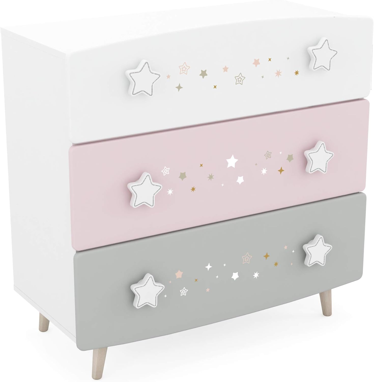 Demeyere commode chambre enfant et bebe 3 tiroirs meuble de rangement etoile gris rose bois ingenierie chambre bebe et enfant-Roluxyhome