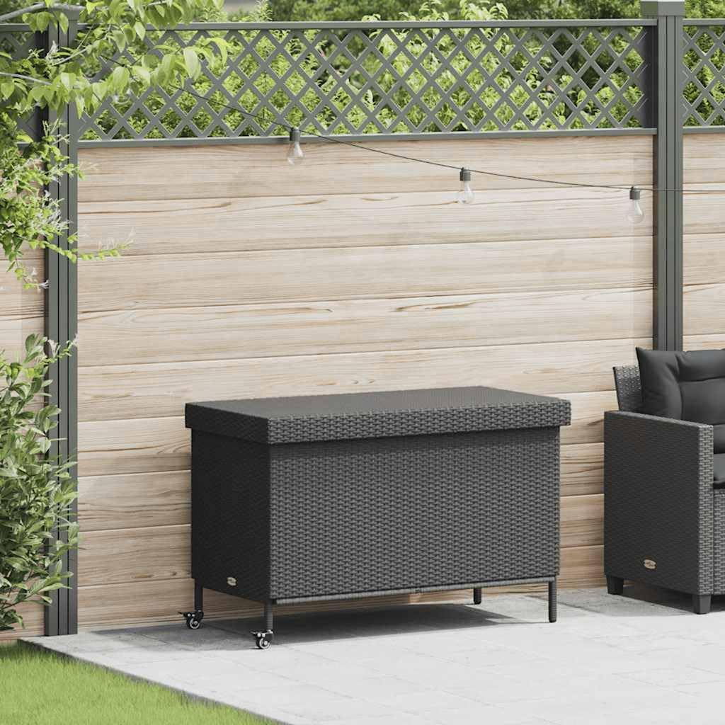Teenpull coffre jardin noir à roulettes - 110 x 55 x 73 cm rotin synthétique - étanche résistant intempéries - rangement extérieur terrasse jardin-Roluxyhome
