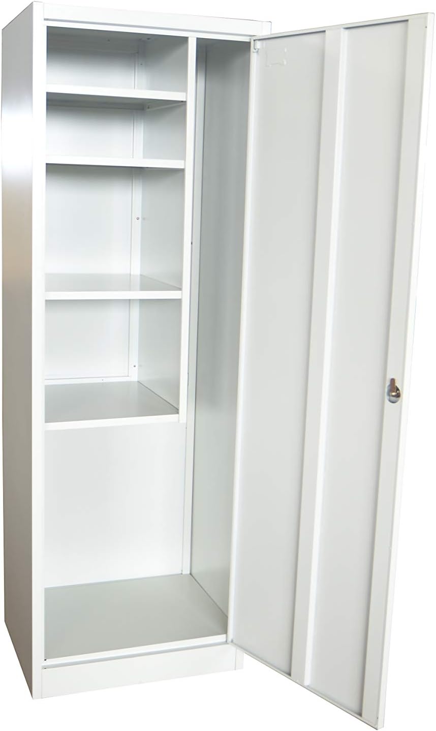 Linea Garden Friend A1844022 armoire porte balais grise - 61,5 x 49 x 180 cm métal verrouillable - 4 étagères et cloison incluses - rangement garage montage au sol-Roluxyhome