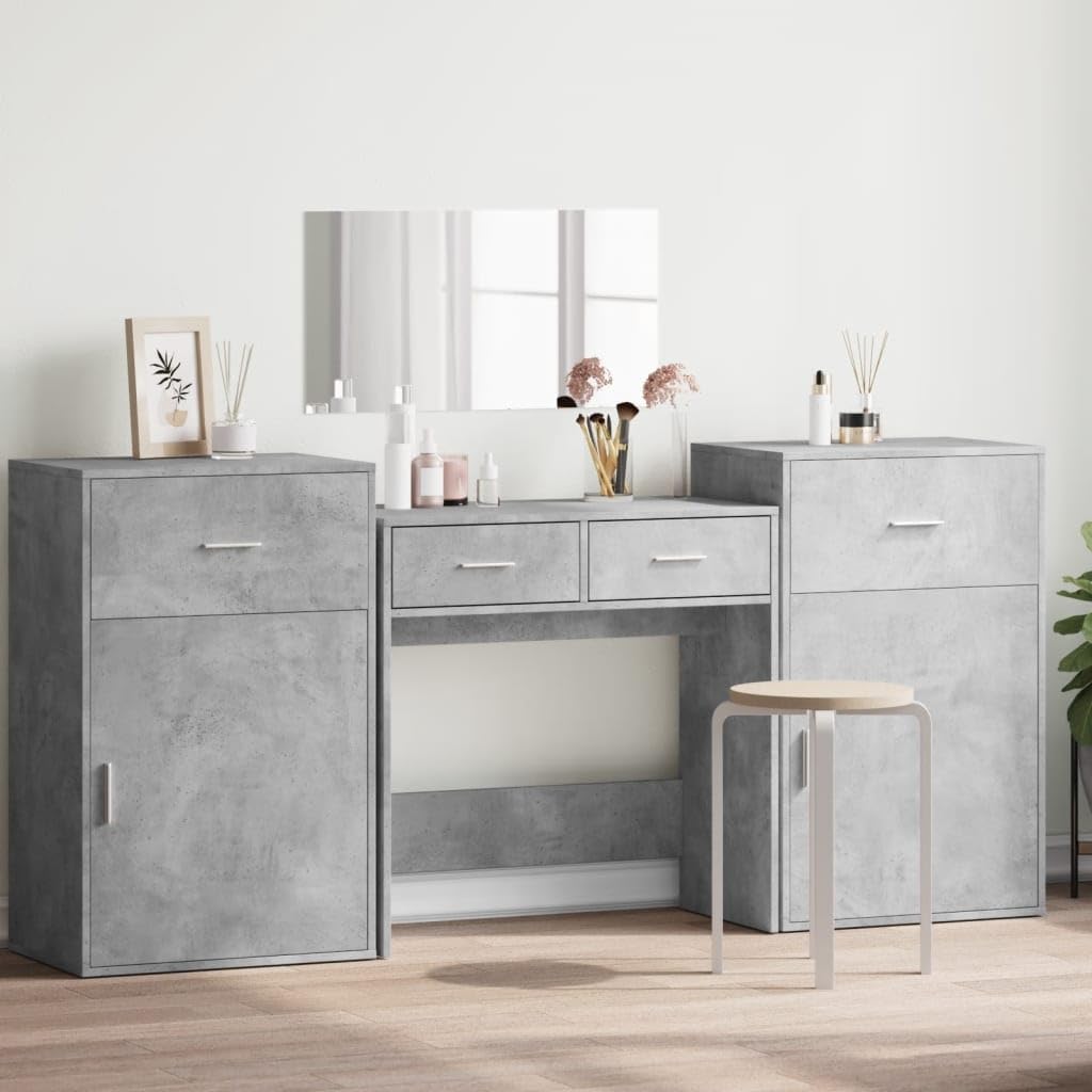 Ensemble meubles chambre GCHDHAPB 4 pieces coiffeuse gris beton bois ingenierie mobilier chambre moderne-Roluxyhome