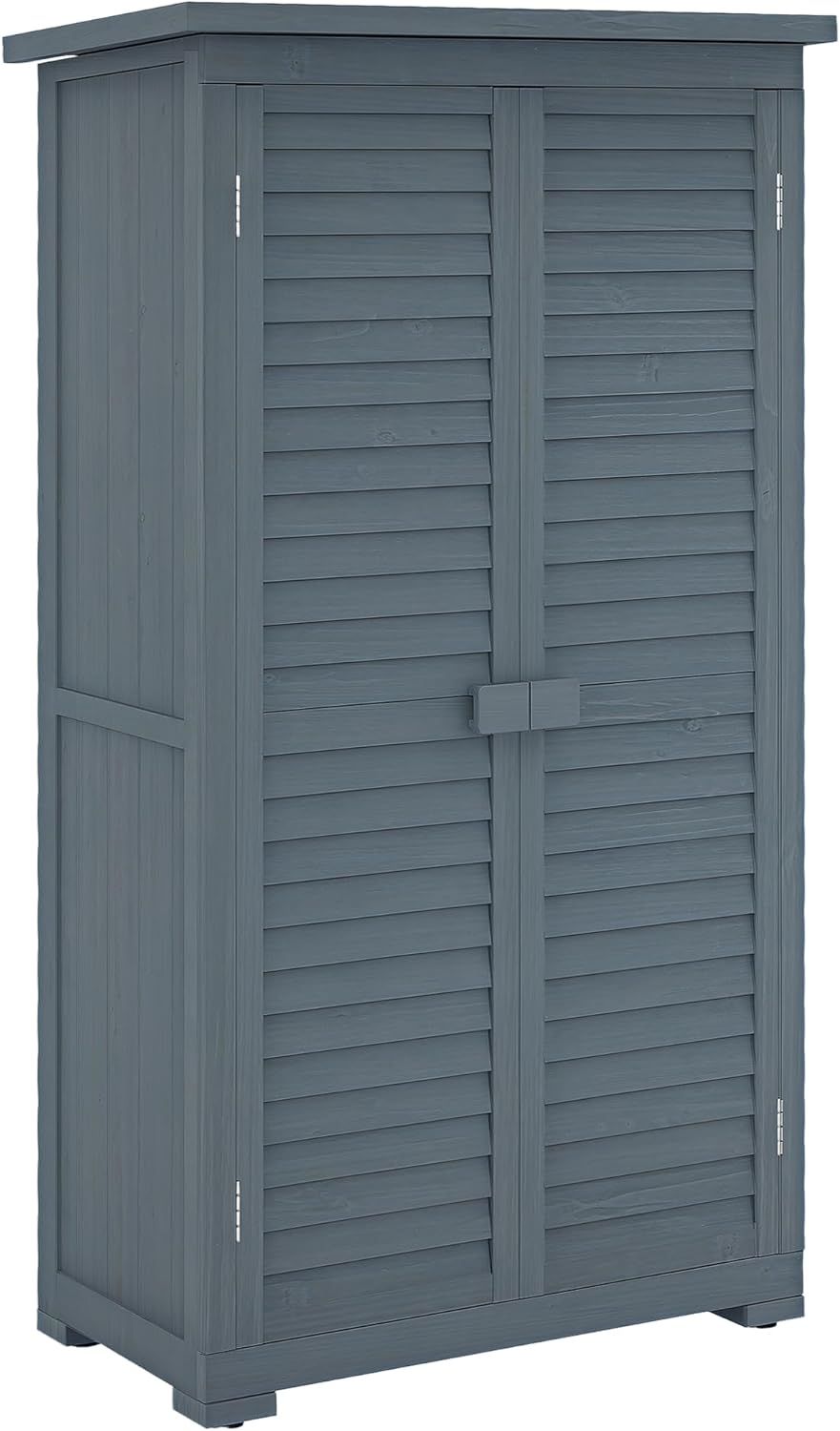Outsunny abri de jardin en bois sur pied 2 etageres portes volet toit bitume incline 87x47x160 cm gris rangement outils exterieur-Roluxyhome