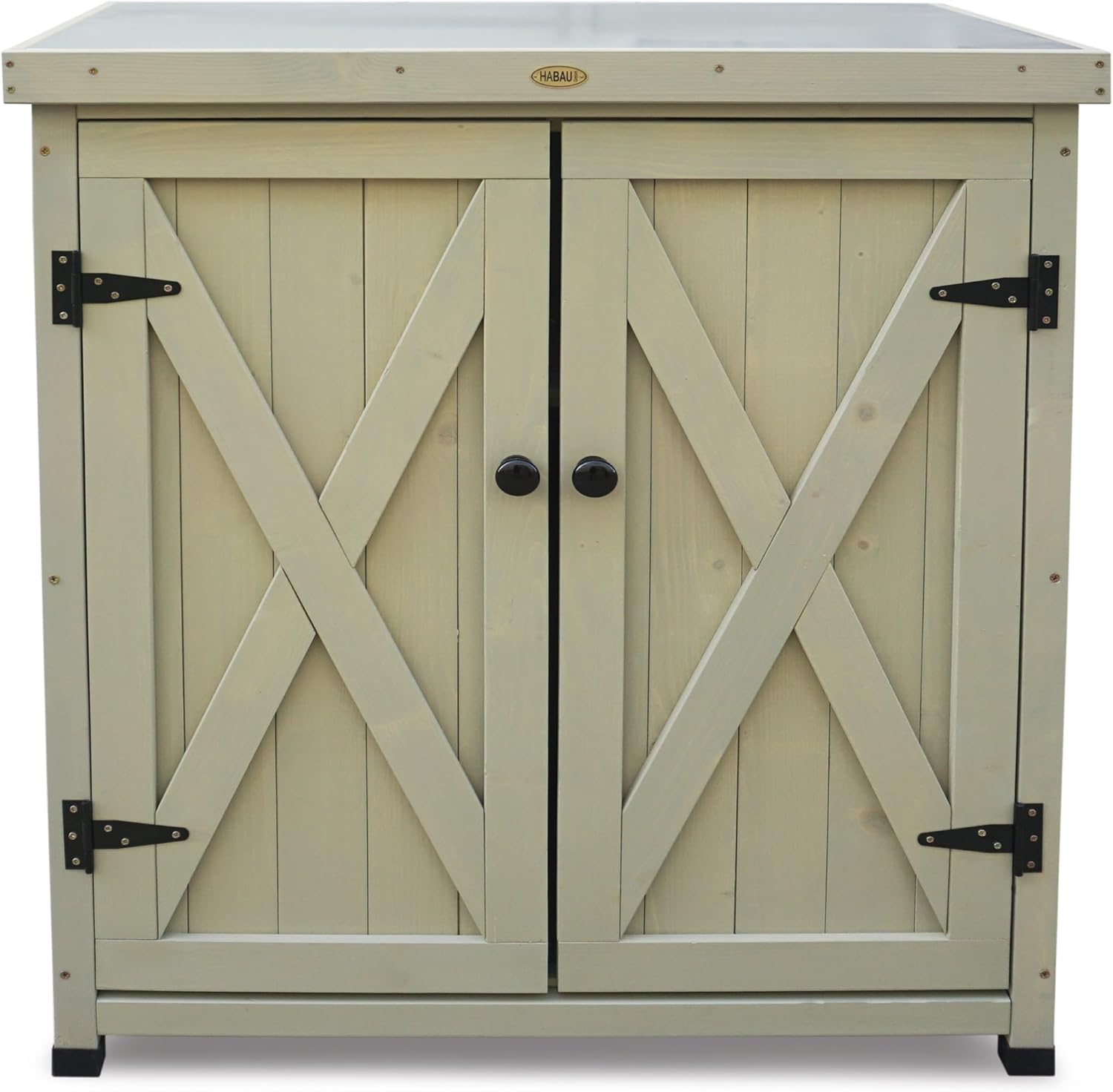 Habau Laura armoire de jardin gris clair bois 2 portes resistant intempéries étagère réglable-Roluxyhome
