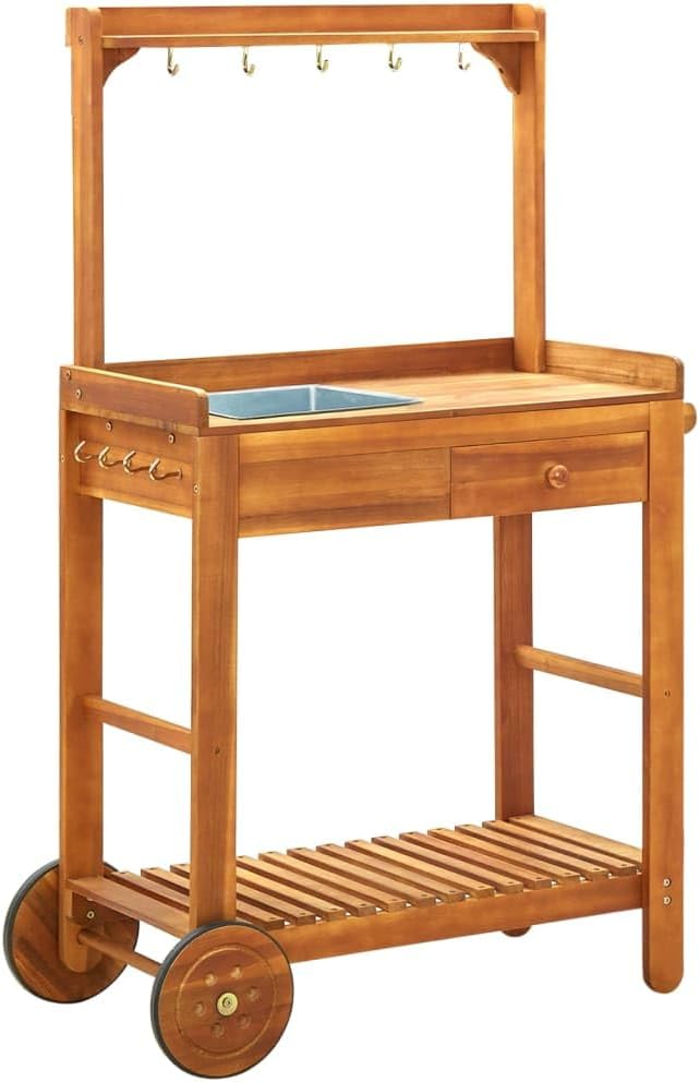 BOWEKAM desserte cuisine bois acacia massif - 92 x 43,5 x 141,5 cm - meuble service maison jardin - rangement vertical terrasse extérieur-Roluxyhome