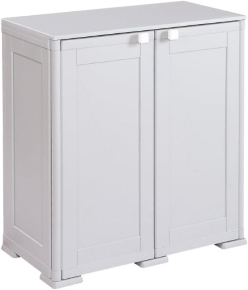 Tomaino armoire de rangement exterieur SIMPLEX 2 portes 3 compartiments plastique metal jardin balcon garage gris-Roluxyhome
