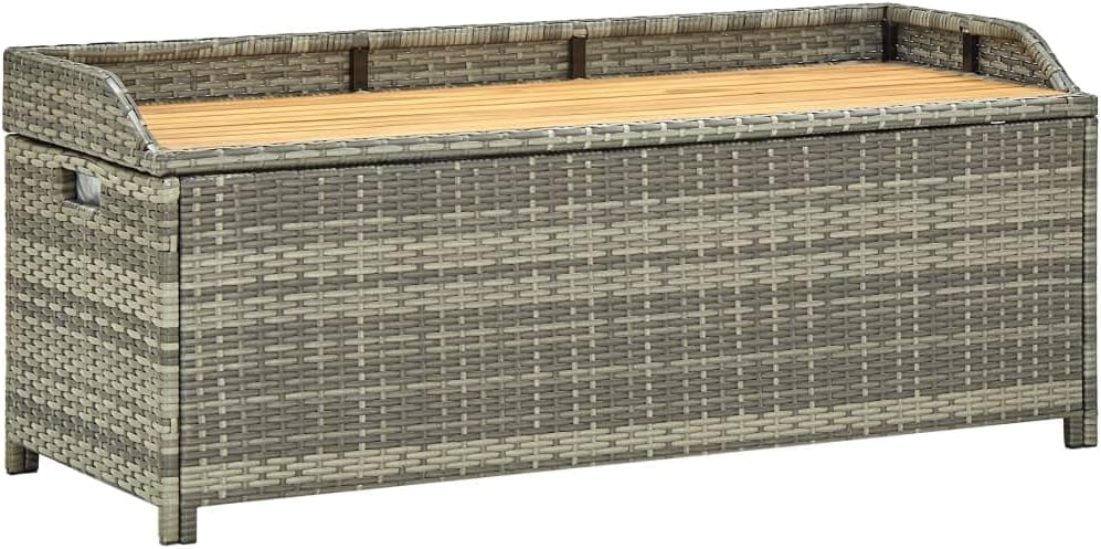 Canditree banc rangement extérieur gris - résine tressée bois acacia massif acier - 2 places hauteur assise 50 cm - coffre jardin patio moderne-Roluxyhome