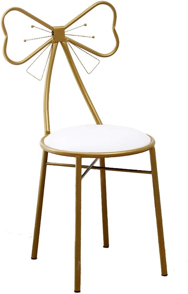 Tabouret de maquillage en forme de papillon chaise coiffeuse en cuir synthetique structure fer dore siege blanc design creatif-Roluxyhome