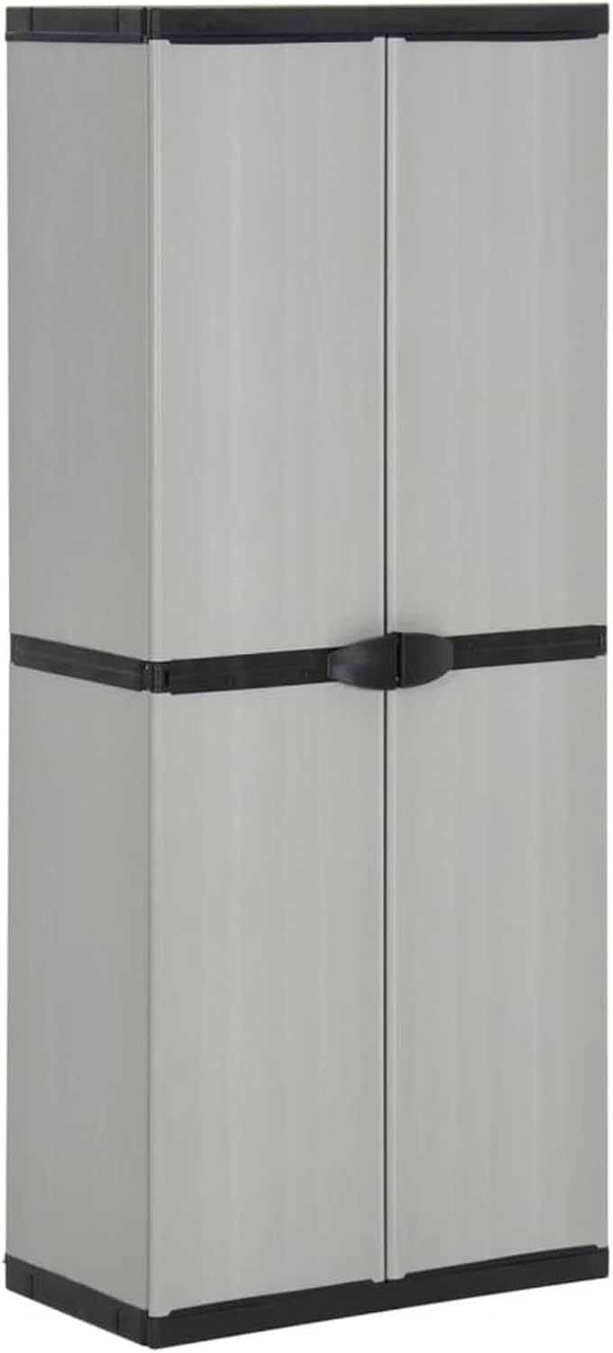 Homgoday armoire rangement jardin gris et noir - 68 x 40 x 168 cm polypropylène - 2 portes 3 étagères verrouillable - terrasse outils extérieur-Roluxyhome