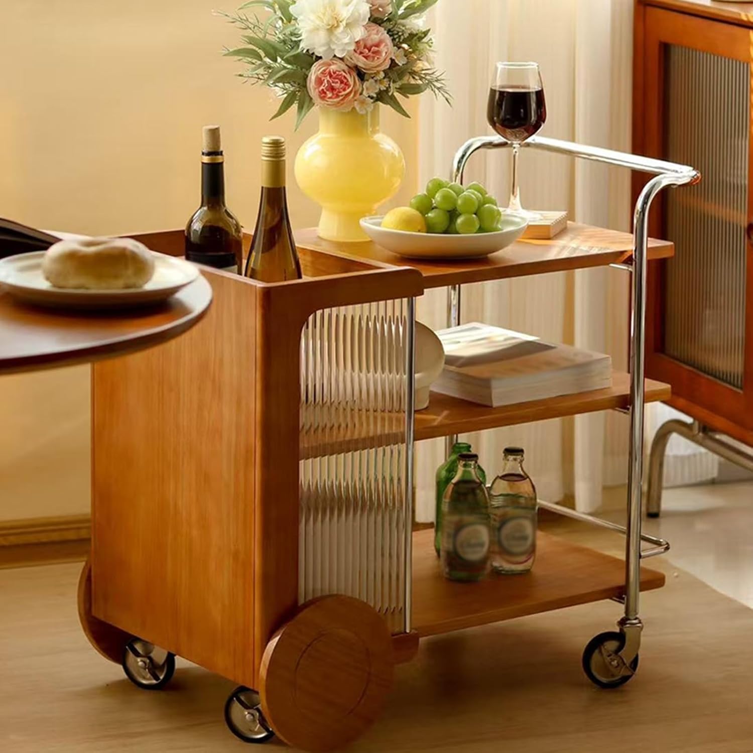 Desserte de bar industrielle 3 niveaux chariot de service metal roulettes multifonction chambre salon-Roluxyhome