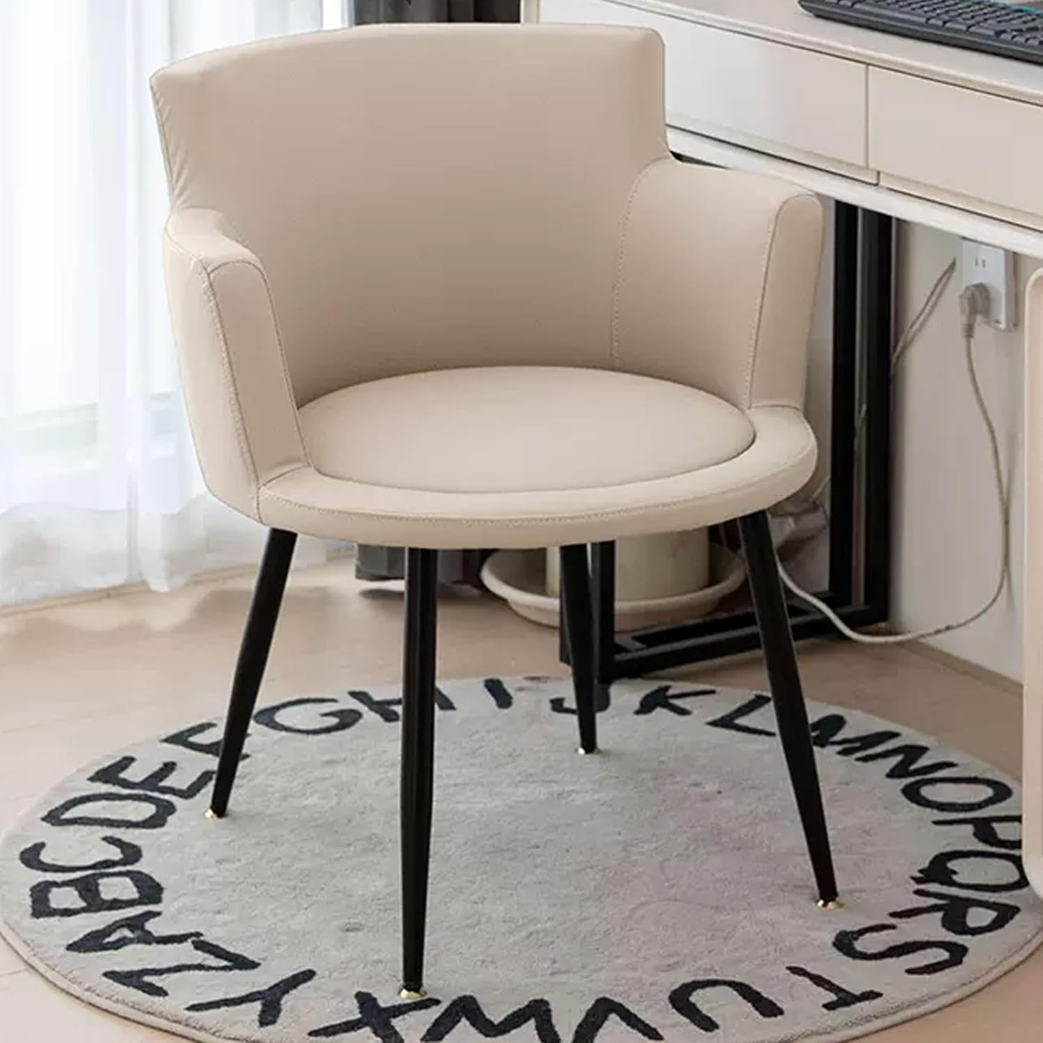 GBPLDMAQ chaise coiffeuse blanc A - dossier et accoudoirs taille unique - siège large élégant - pouf salon chambre femme-Roluxyhome