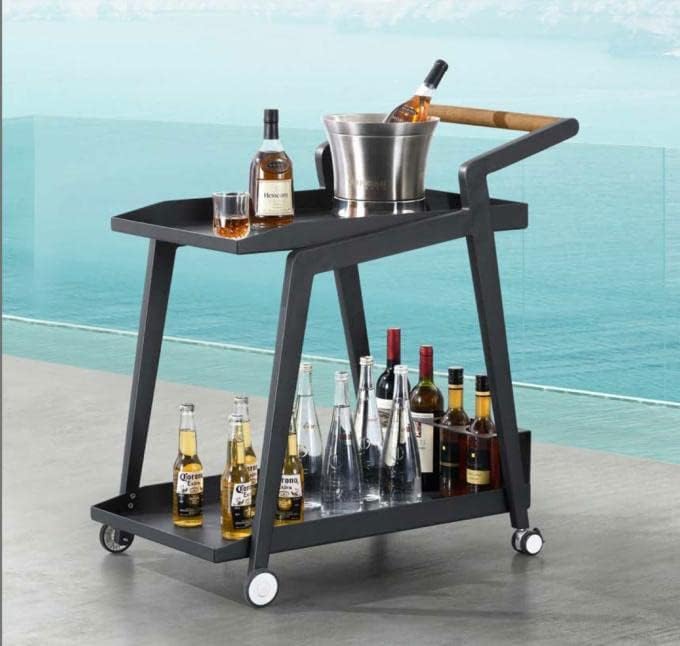 Au jardin de Chloé LOVY desserte noire - aluminium finition teck - étagère à plusieurs niveaux - chariot jardin terrasse sans assemblage requis-Roluxyhome
