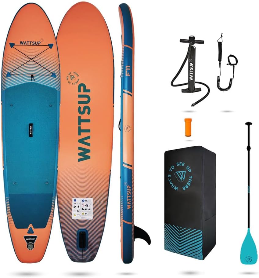 Wattsup SUP Gonflable Gamme First Pack Complet Paddle Board Stand Up Paddle PVC Dropstitch Pagaie Leash Pompe Sac Transport Sport Eau - Planche Paddle Débutant Adulte-Roluxyhome