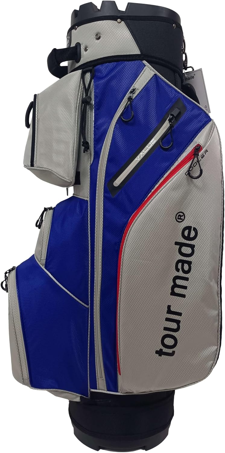 Tour Made Golfbag Sac Golf Organizer Chariot Polyester 14 Compartiments 7 Poches Gris Bleu-Roluxyhome