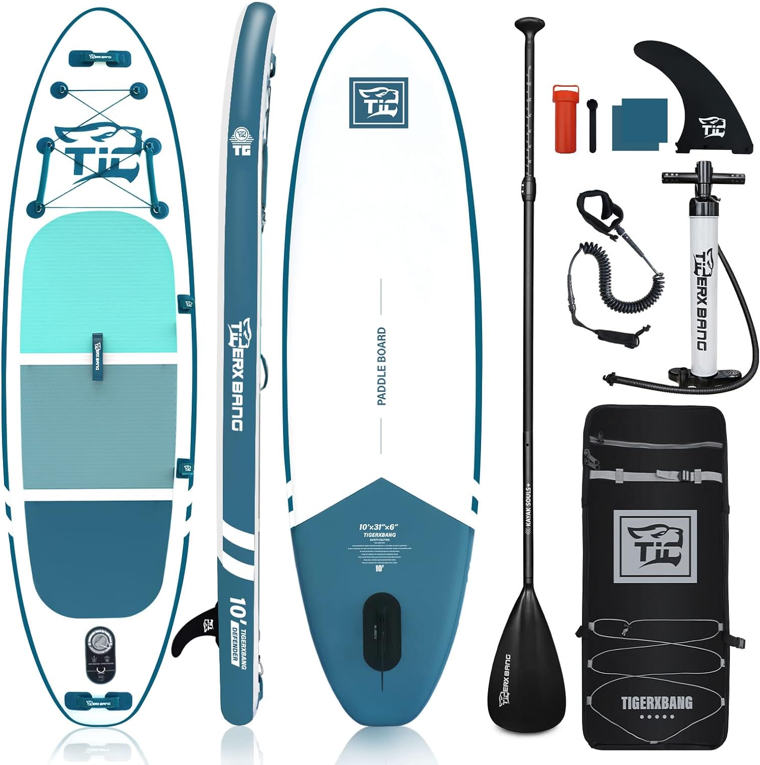 TIGERXBANG paddle gonflable 305x80x15 cm sup polyvalent accessoires complets usage adulte enfant yoga paddle sport nautique - paddle sup familial stable - usage loisirs et sport extérieur-Roluxyhome