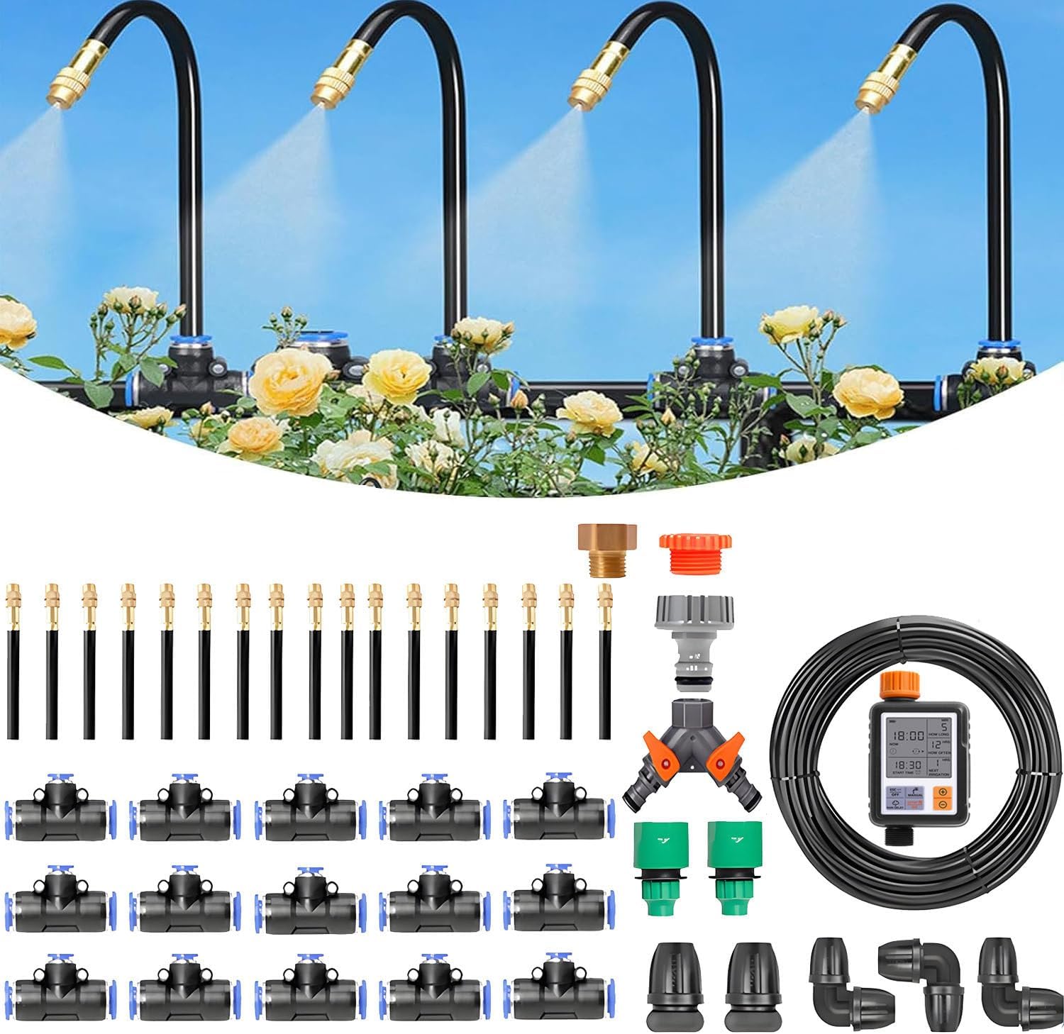 Système Irrigation Jardin 360 Pulvérisateur Cuivre Contrôleur Intelligent 30m Serre Plate Bande Avec Timer ZHLINGQ-Roluxyhome