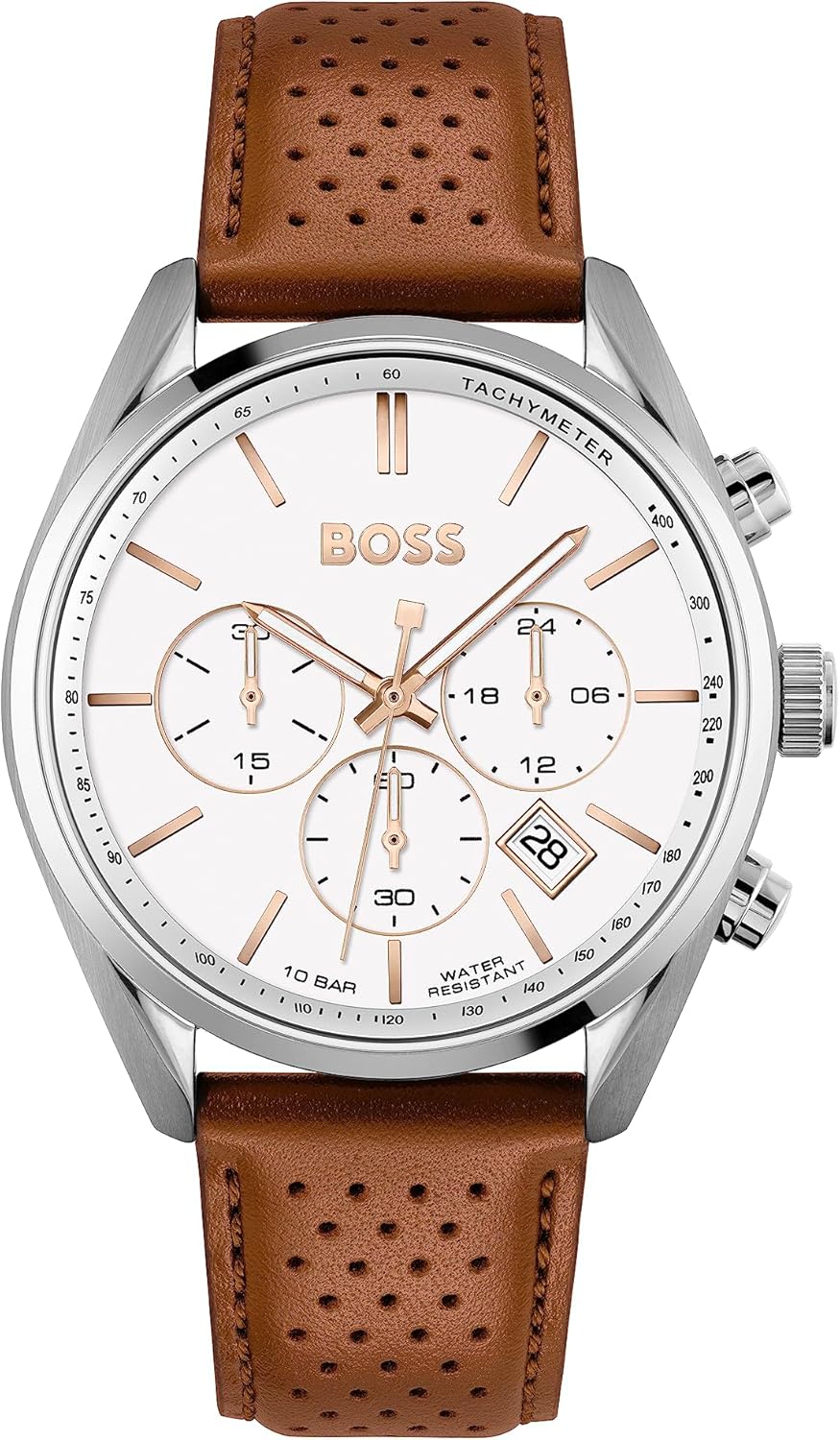 BOSS montre chronographe homme 44mm quartz acier inoxydable cuir date 10ATM usage sportif élégant chronographe multifonction - montre BOSS homme chronographe luxe - usage bureau et sport-Roluxyhome