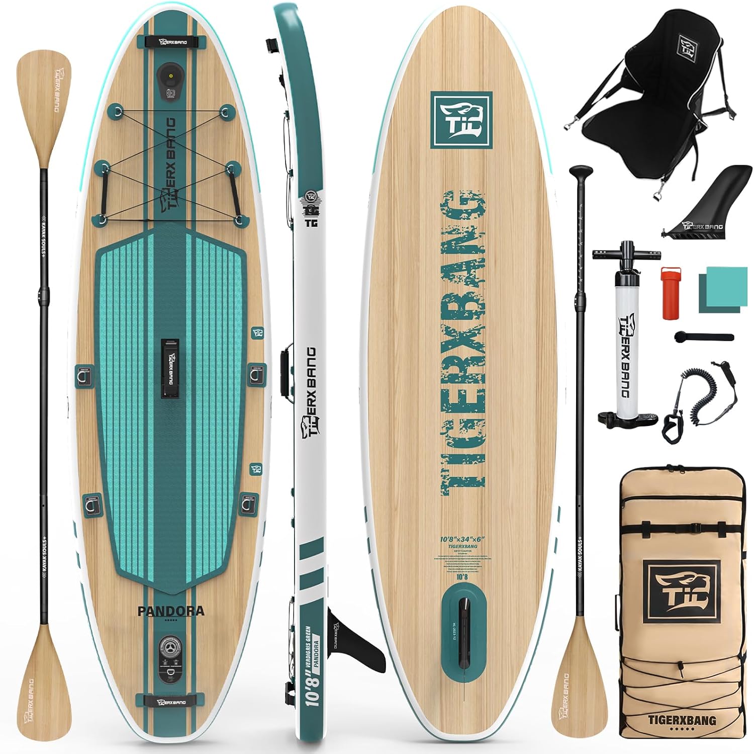 TIGERXBANG paddle gonflable 330x86x15 cm sup large accessoires complets usage adulte enfant collection pandora sport nautique PVC - paddle sup extra large stable - usage loisirs famille et sport-Roluxyhome