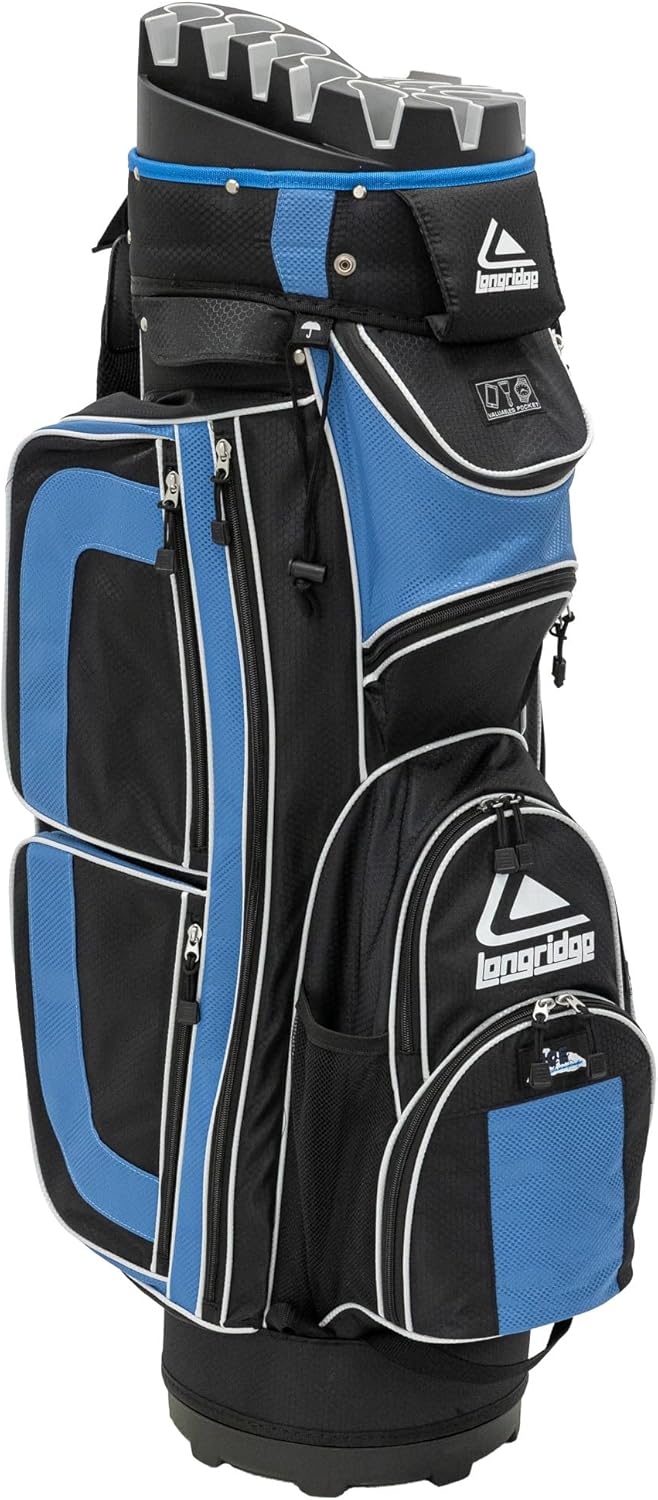 Longridge Pro Cart Sac de Golf Chariot 15 Compartiments Polyester Noir Marine 7 Poches-Roluxyhome