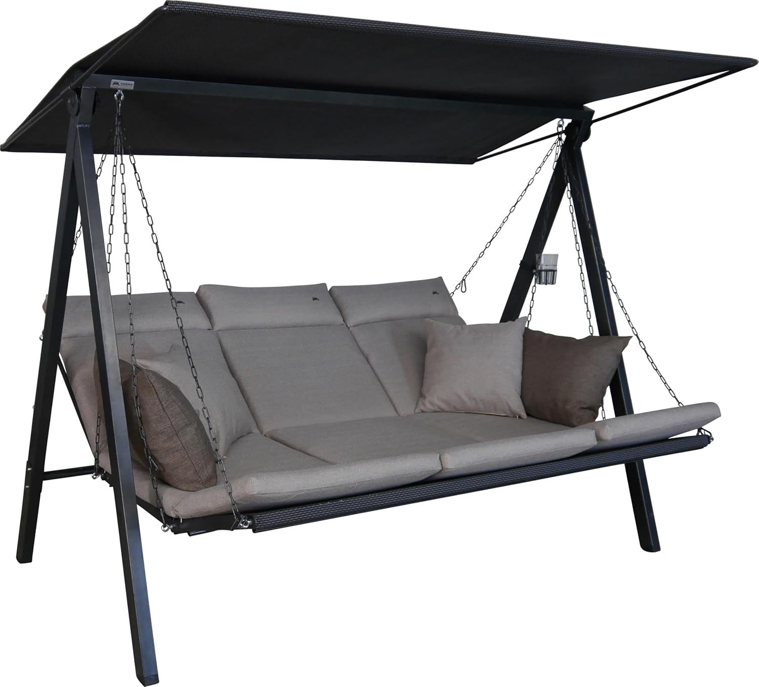 ANGERER Balancelle Jardin Smart 3 Places Acier Galvanisé Beige Textilène Toit Réglable Position Confort Extérieur - Balancelle Terrasse Élégante-Roluxyhome