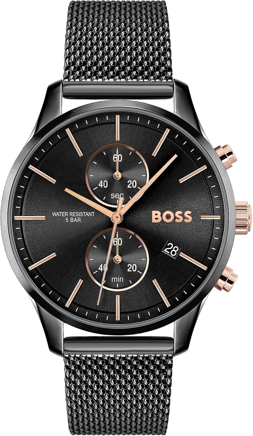 BOSS Montre Homme Chronographe Quartz 42 mm Acier Inoxydable Maille Fonction Date Résistance Eau 5ATM Style Élégant - Montre Homme BOSS Chronographe 42 mm-Roluxyhome