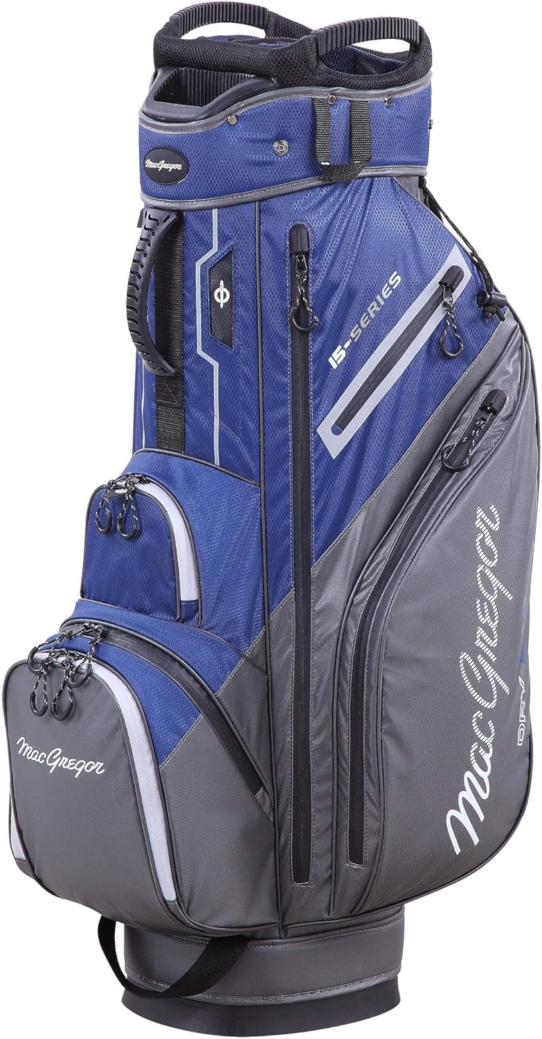 MACGREGOR Mactec 15 Series Sac de Golf Résistant à l’Eau Chariot 15 Compartiments 9 Poches Polyester Bleu Marine Gris-Roluxyhome