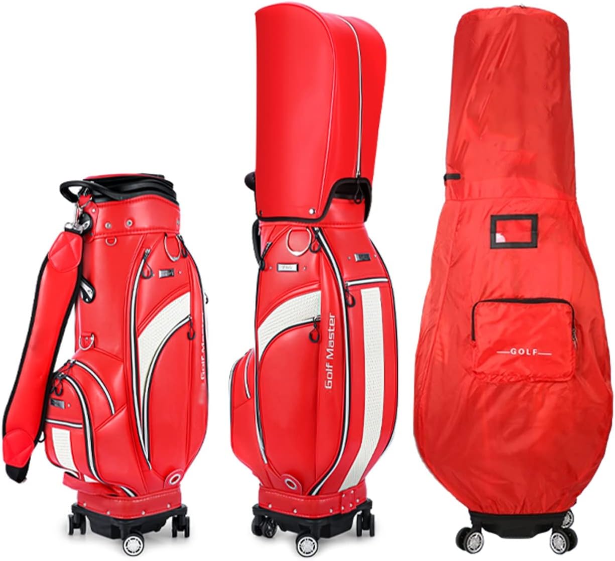 Sac de golf professionnel chariot 4 roues ABS rouge support portable hommes femmes usage parcours extérieur ergonomique transport golf - sac de golf chariot ergonomique 4 roues - usage compétition et terrain-Roluxyhome