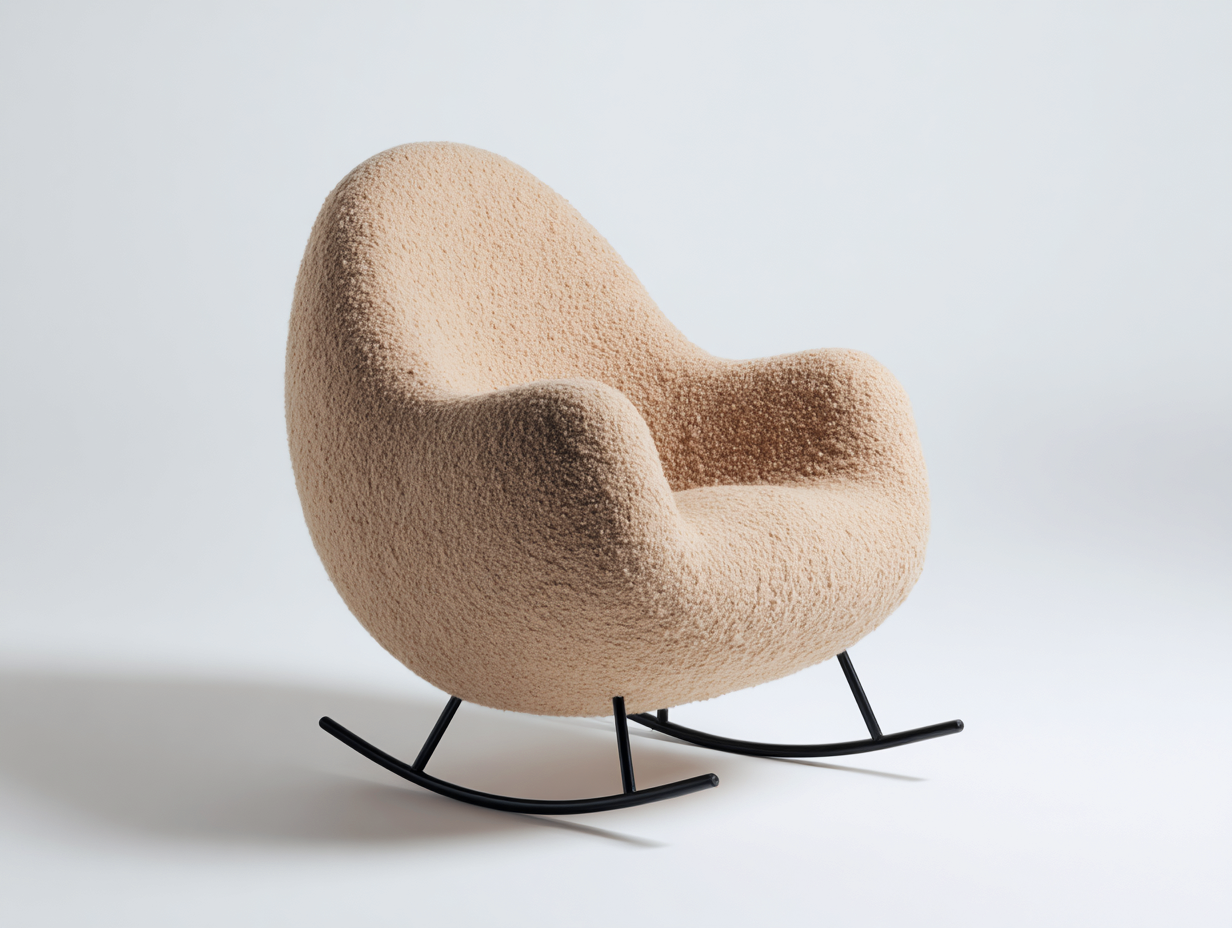 Fauteuil à bascule en tissu 80x85x95 cm pour salon - coloris beige clair - style contemporain-Bamboomyio