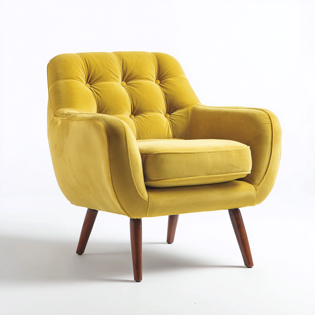 Fauteuil capitonné velours 72x78x82 cm - Jaune - Fauteuil confortable design moderne-Bamboomyio