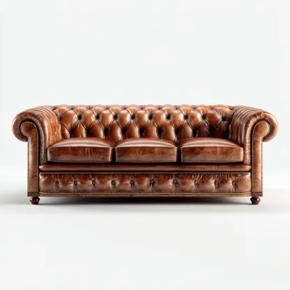 Canapé droit en cuir capitonné 220x95x80 cm - Finition marron - Style classique-Bamboomyio