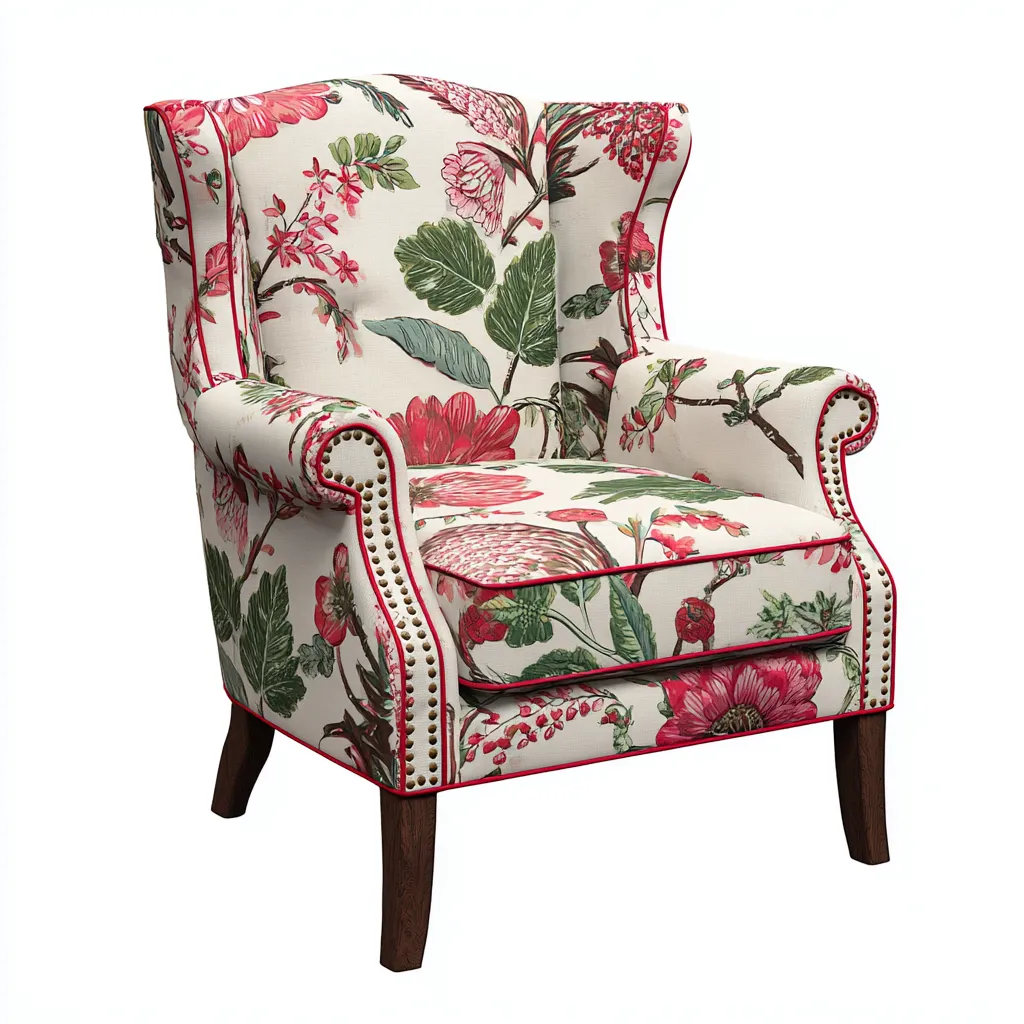 Fauteuil tissu imprimé floral rembourré 80x78x95 cm - Multicolore - Style classique-Bamboomyio