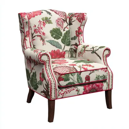 Fauteuil tissu imprimé floral rembourré 80x78x95 cm - Multicolore - Style classique-Bamboomyio