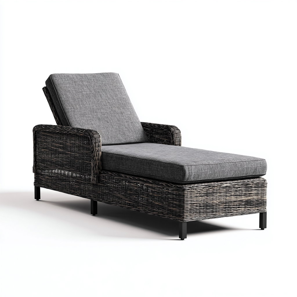 Bain de soleil résine tressée tissu rembourré 195x70x85 cm - Gris foncé-Noir - Style contemporain-Bamboomyio