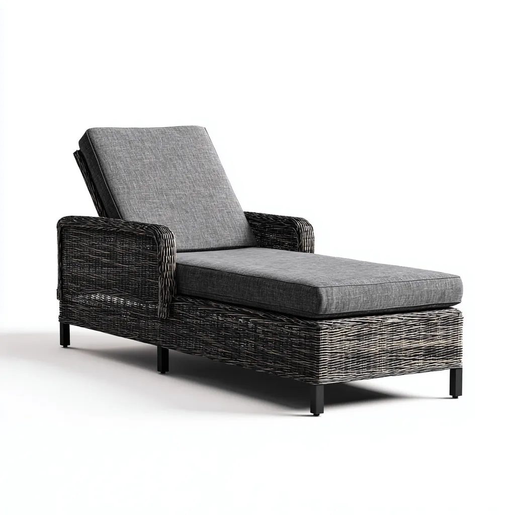 Bain de soleil résine tressée tissu rembourré 195x70x85 cm - Gris foncé-Noir - Style contemporain-Bamboomyio