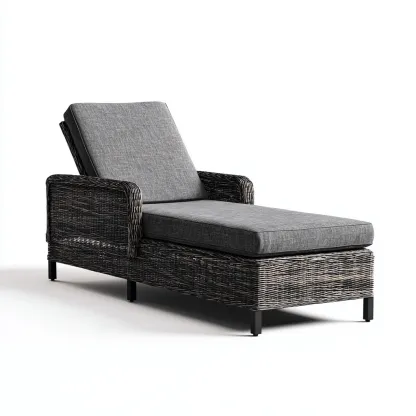 Bain de soleil résine tressée tissu rembourré 195x70x85 cm - Gris foncé-Noir - Style contemporain-Bamboomyio