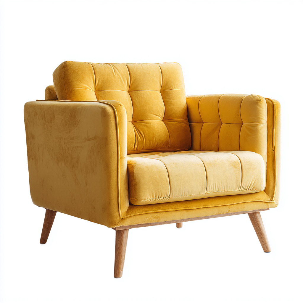 Fauteuil en velours jaune moutarde 76x80x83 cm - style contemporain-Bamboomyio