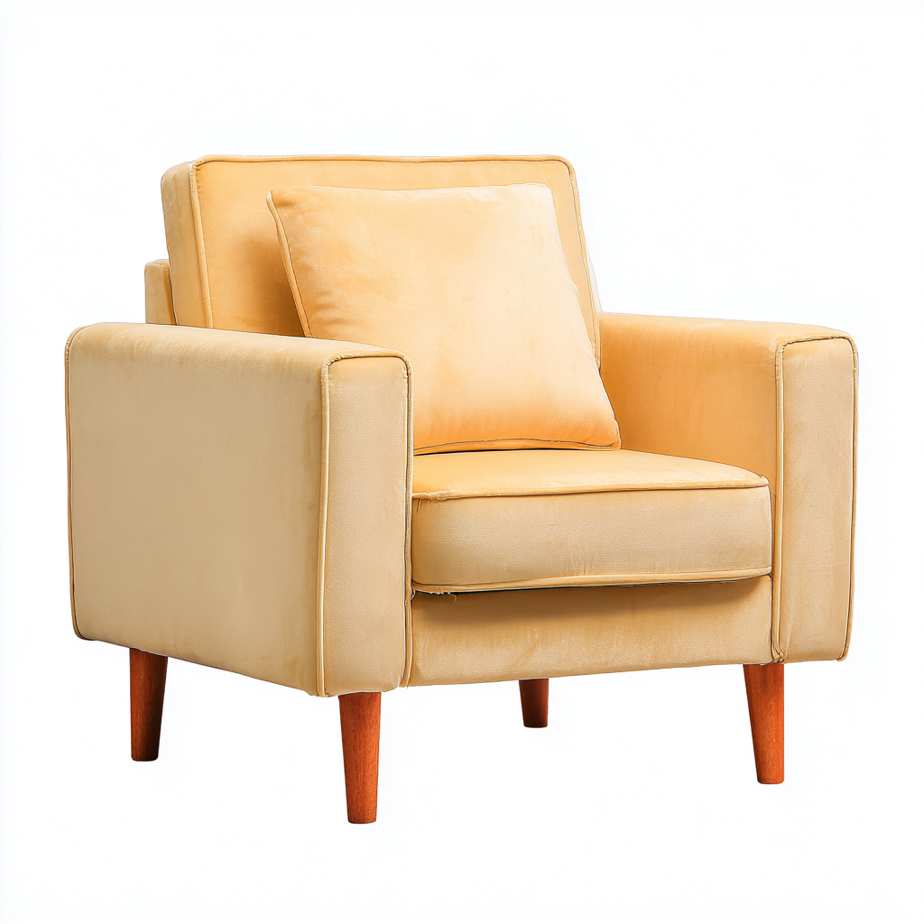 Fauteuil en velours 82x78x85 cm - beige clair - style contemporain-Bamboomyio